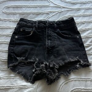 Zara Black Distressed High-Rise Denim Shorts